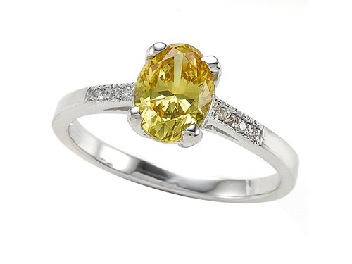 2.05 cttw Fancy Yellow CZ Engagement Ring with Diamonds by Zoe R(tm) - White Gold รูปที่ 1