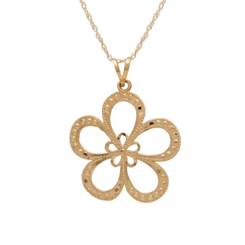 10k Yellow Gold Polished Flower Pendant, 18