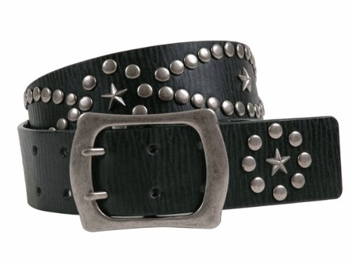 Star and Circle Studded Double Prong Rectangular Buckle Leather Belt  รูปที่ 1