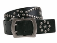 Star and Circle Studded Double Prong Rectangular Buckle Leather Belt 