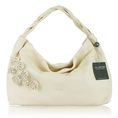 ARCADIA Italian Designer Cream Leather Purse Handbag with Flowers