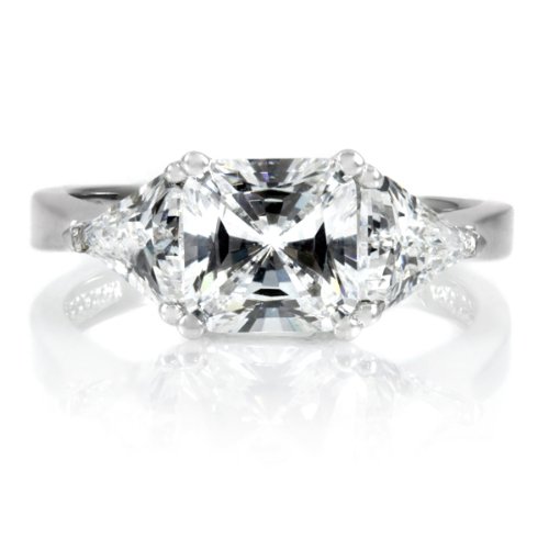 Keane's Engagement Ring - 3 Stone Princess and Trillion Cut CZ - 925 Sterling Silver, 1 Carat รูปที่ 1