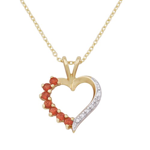 18k Yellow Gold Plated Sterling Silver Garnet and Diamond Accent Open Heart Pendant, 18