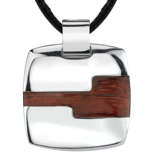 Urban Nature: Designer Inspired Surgical Stainless Steel Highly Polished Square Unisex Pendant with Red Wood Finish รูปที่ 1