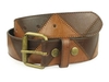 รูปย่อ Snap On Stitching Edged Brass Buckle Two Tone Brown Genuine Leather Belt  รูปที่2