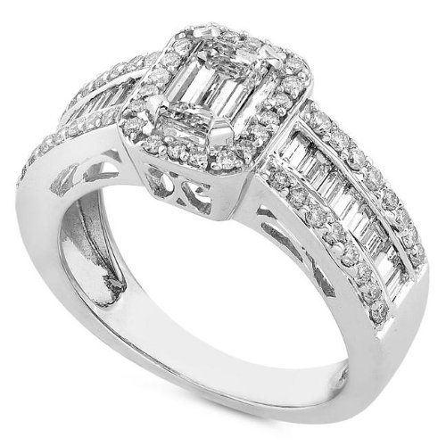 1 1/10 Carat Emerald Cut Engagement Ring in 14k White Gold รูปที่ 1