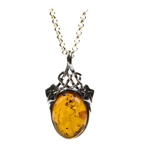 Sterling Silver Honey Amber Victorian Pendant, 18