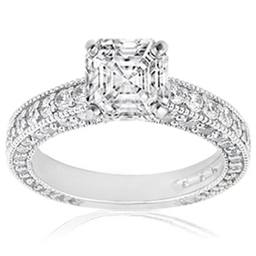 1.65 Ct Asscher Cut Diamond Engagement Ring In Prong VS รูปที่ 1