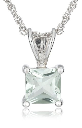 Sterling Silver 6mm Square-Cut Green Amethyst Pendant รูปที่ 1