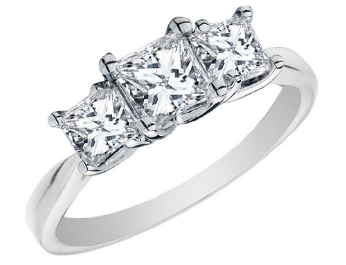 Princess Cut Diamond Engagement Ring and Three Stone Anniversary Ring 1.5 Carat (ctw) in 14K White Gold รูปที่ 1