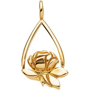 14K Yellow Gold Memorial Tear Rose Pendant รูปที่ 1