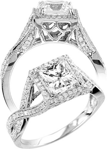 Sterling Silver Cubic Zirconia Vintage Style Engagement Wedding Ring รูปที่ 1