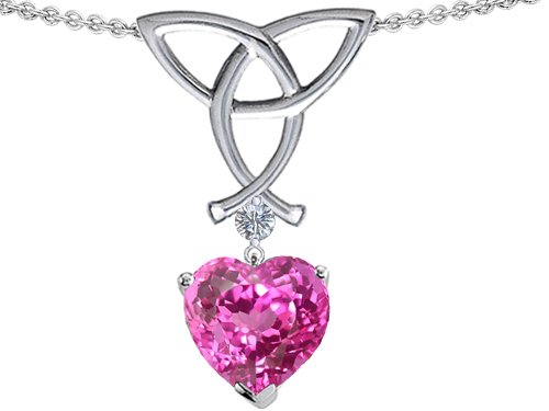 2.00 cttw 14k White Gold Plated Silver Celtic Love Knot Pendant, with Lab Created Heart Shape Pink Sapphire รูปที่ 1