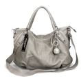 POPCORN MILANO Milano Italian Made Gray Leather Convertible Satchel Handbag