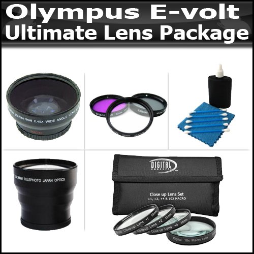 Ultimate 10PC Lens Package For Olympus E-volt E-510 E-410 E-310 E-620 E-300 E-330 E-520 Includes HD Wide Angle Lens + 3.5X Telephoto Lens + 3 Piece Filter Kit + 4 Piece Close Up Macro Lens Set With 10+ Macro Lens + Extras ( Ultimate Lens ) รูปที่ 1