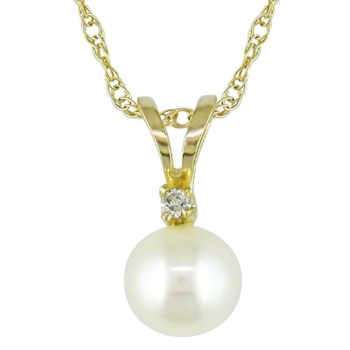 10K Yellow Gold .01 ctw Diamond and 5-6mm Cultured Freshwater Pearl Pendant รูปที่ 1