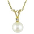 10K Yellow Gold .01 ctw Diamond and 5-6mm Cultured Freshwater Pearl Pendant