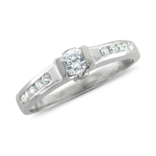 14k White Gold Bridal Natural Diamond Engagement Ring (G, SI2, 0.35 cttw)-Certificate of Authenticity รูปที่ 1