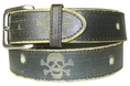 Mens Black Skull & Crossbones Distressed Leather Belt 