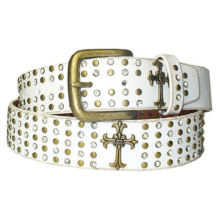 New White Studded Rhinestone Leather Belt XL 42 44  รูปที่ 1