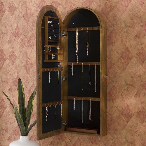Wall Mount Jewelry Armoire Mirror Arch Top Antique Oak Finish ( Antique ) รูปที่ 3