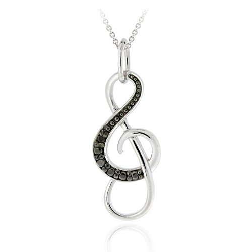 Stelring Silver Black Diamond Accent Musical Note Pendant รูปที่ 1