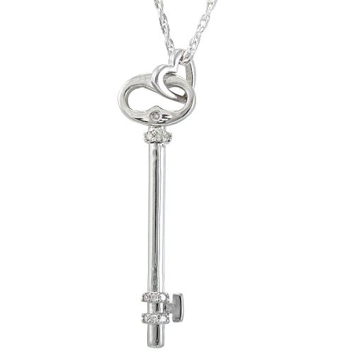 Sterling Silver Diamond Cut-Out Heart Key Pendant (1/20 cttw), 18