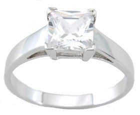 Princess Cut Cubic Zirconia CZ Engagement Ring in Sterling Silver Sizes 5 6 7 8 9 รูปที่ 1