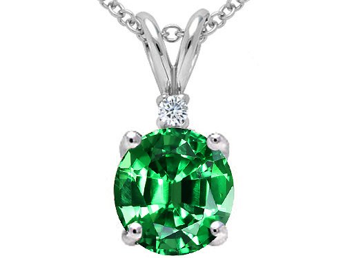 1.63 cttw 14k White Gold AAA Created Emerald and Genuine Diamond Pendant in 14k White Gold รูปที่ 1