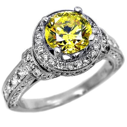 2.47ct Canary Yellow Round Diamond Engagement Ring in 18k White Gold รูปที่ 1