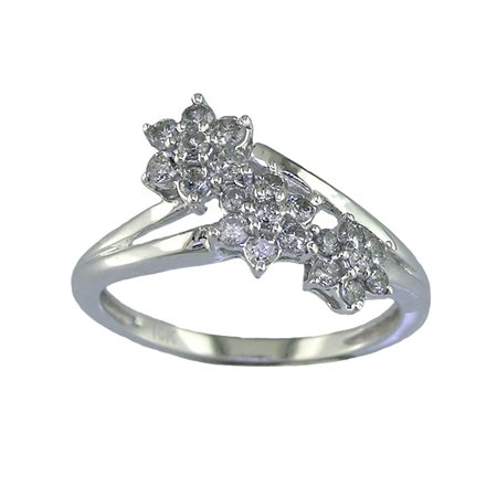 1/2 CT. Three-Stone Cluster Diamond Ring in 10K White Gold รูปที่ 1