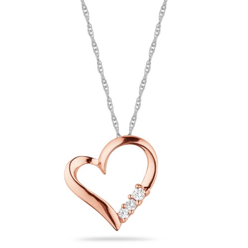 10k Rose Gold 3-Stone Diamond Heart Pendant (1/10 cttw, I-J Color, I2-I3 Clarity) รูปที่ 1