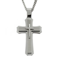 Stainless Steel Men's Large Cross Pendant with 24 Inches Curb Chain