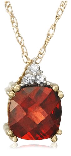 10k Yellow Gold, January Birthstone, Garnet and Diamond Pendant รูปที่ 1