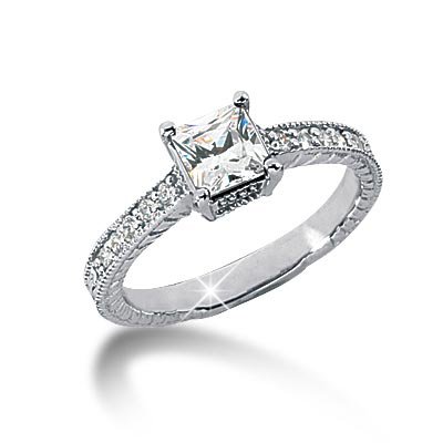 14K White Gold Princess & Round Cut Diamond Promise Engagement Ring (0.60ct.tw, HI Color, SI2-3 Clarity) รูปที่ 1