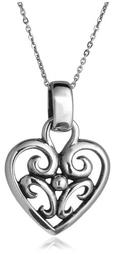 Sterling Silver Open Filigree Heart Pendant, 18