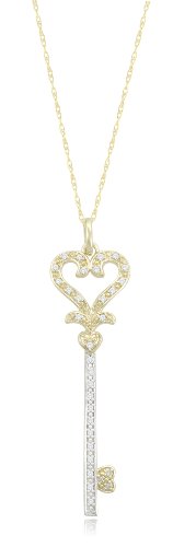 14k Yellow Gold Key Diamond Pendant (1/7 cttw, I-J Color, I1-2 Clarity), 18