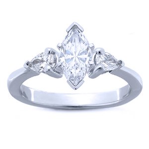 3/4 Carat Marquise & Pear-Shape Diamond 14k White Gold Engagement Ring รูปที่ 1