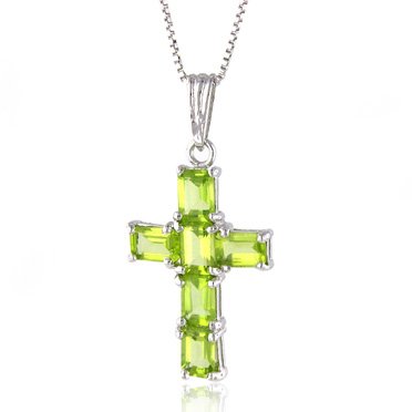 Sterling Silver & Peridot Cross Pendant with 18