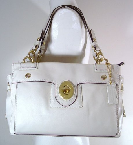 NEW AUTHENTIC COACH PEYTON LEATHER CARRYALL SATCHEL (Ivory White/Gold) รูปที่ 1