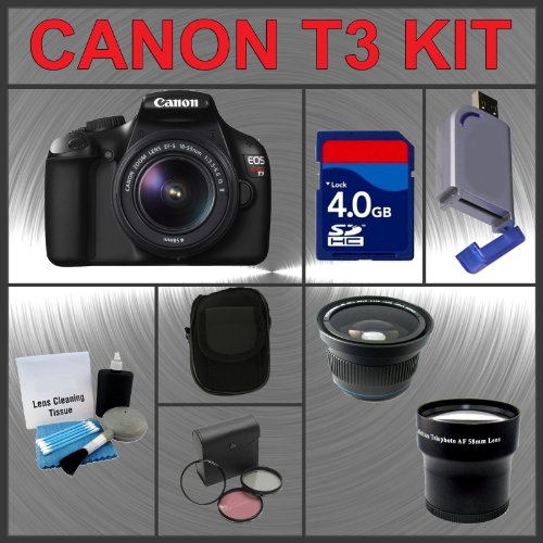 Review Canon EOS Rebel T3 EOS 1100D 12.2Megapixel Digital Camera with EF-S 18-55mm IS II Lens + 4GB Memory Card + Wide Angle Lens with Macro Extension + Telephoto Digital Conversion Lens + Lens Filter Kit + LCD / Lens Cleaning Kit + 2.0 USB SD Memory Card Reader + Carrying Case Accessory Kit รูปที่ 1