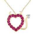 18k Yellow Gold Plated Sterling Silver Created Ruby Devil Heart Pendant, 18