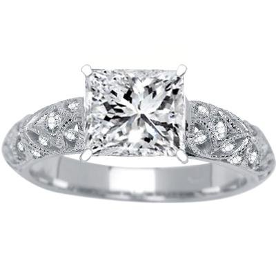 14k White Gold Antique Style Engagement Ring with a 0.71 Carat G VS2 EGL USA Certified Center Stone and 0.4 Carats of Side Diamonds (1.11 Cttw) รูปที่ 1