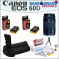 Dads&Grads Special! Canon EF 75-300mm f/4-5.6 III Telephoto Zoom Lens and Opteka Battery Pack Grip With 2 Opteka LP-E6 2400mAh Ultra High Capacity Li-ion for Canon EOS 60D Digital SLR Camera ( 47th Street Photo Lens )