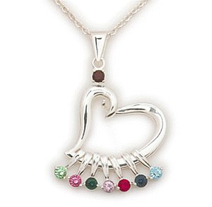 Sterling Silver Mothers Birthstone Heart Charm Pendant รูปที่ 1