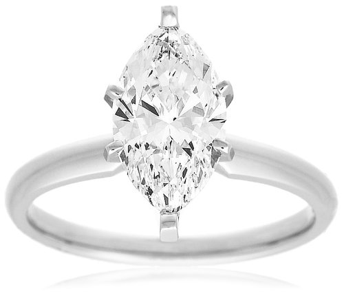 Certified 14k White or Yellow Gold Marquise Solitaire Diamond Engagement Ring (2 ct, H-I Color, SI2-I1 Clarity) รูปที่ 1