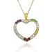 รูปย่อ Yellow Gold Plated Sterling Silver Multi-Gemstone and Diamond Heart Pendant, 18" รูปที่1