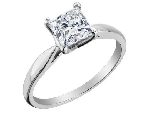 Engagement Ring: 3/4 Carat (ctw) in 14K White Gold Princess Cut Diamond Solitaire Ring (Certified) รูปที่ 1