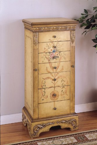 Jewelry Armoire with Hand Painted Floral Arrangement in Parchment Finish ( Antique ) รูปที่ 3