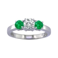 2 Ct Three-Stone Emerald & Diamond Engagement Ring In 14K White Gold